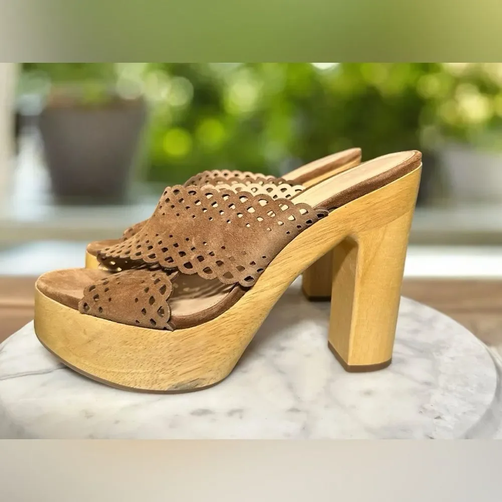 Veronica Beard Brown Suede Platform Mules